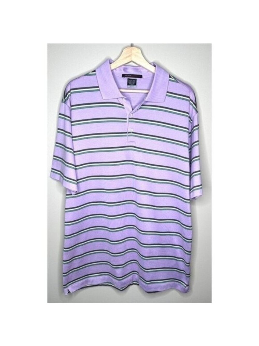 Nike Golf Tiger Woods Collection Polo Mens L Purple Striped Dri-FIT Shirt